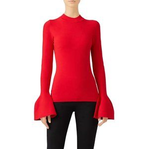 Diane von Furstenberg ~ Flutter Sleeve Mock Neck Sweater ~ Red ~ Size L